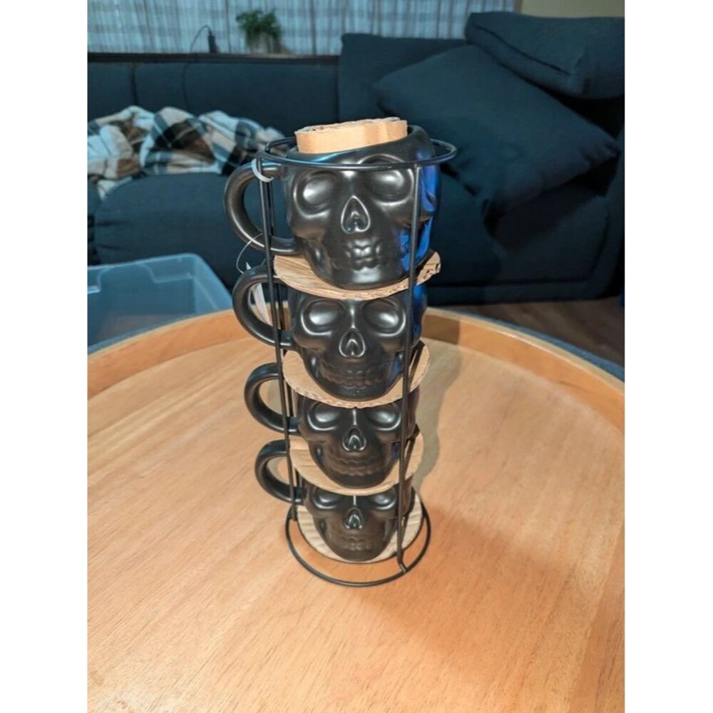 New Stacking Black Skull Mug Set